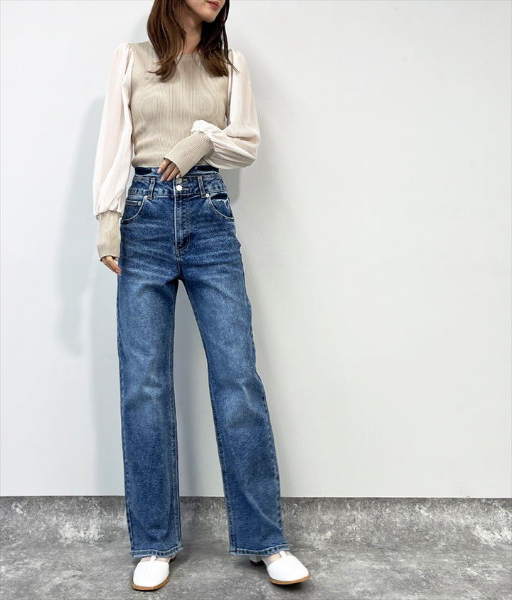 異素材 ドッキング バック リボン トップス 153-5566
