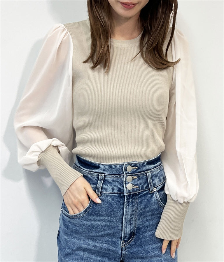 異素材 ドッキング バック リボン トップス 153-5566