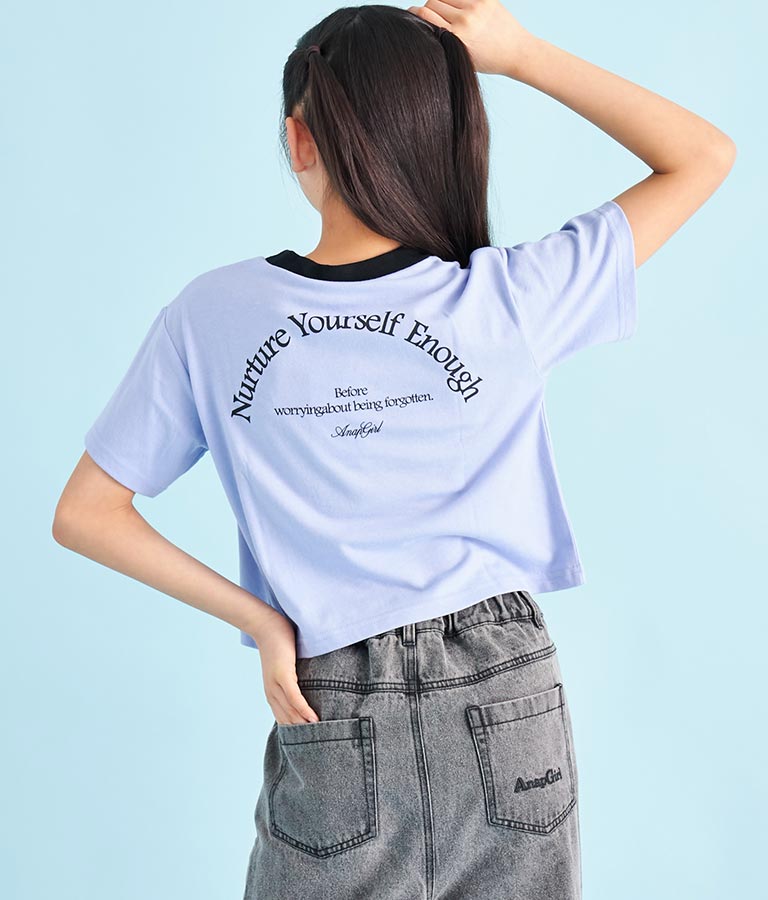 クロップド 前ジップ 刺繍 Tシャツ