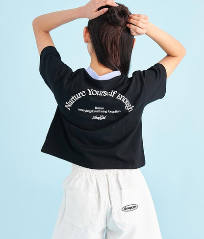 クロップド 前ジップ 刺繍 Tシャツ 913-7363