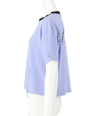 クロップド 前ジップ 刺繍 Tシャツ 913-7363