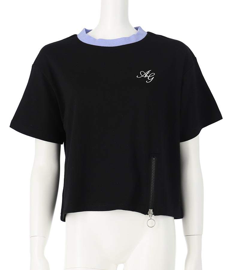 クロップド 前ジップ 刺繍 Tシャツ 913-7363