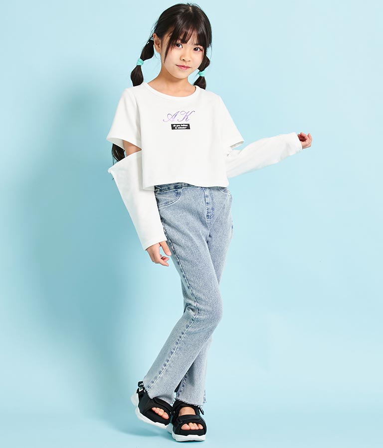 2WAY 袖 箔プリント ミニ 裏毛 トップス 423-3231