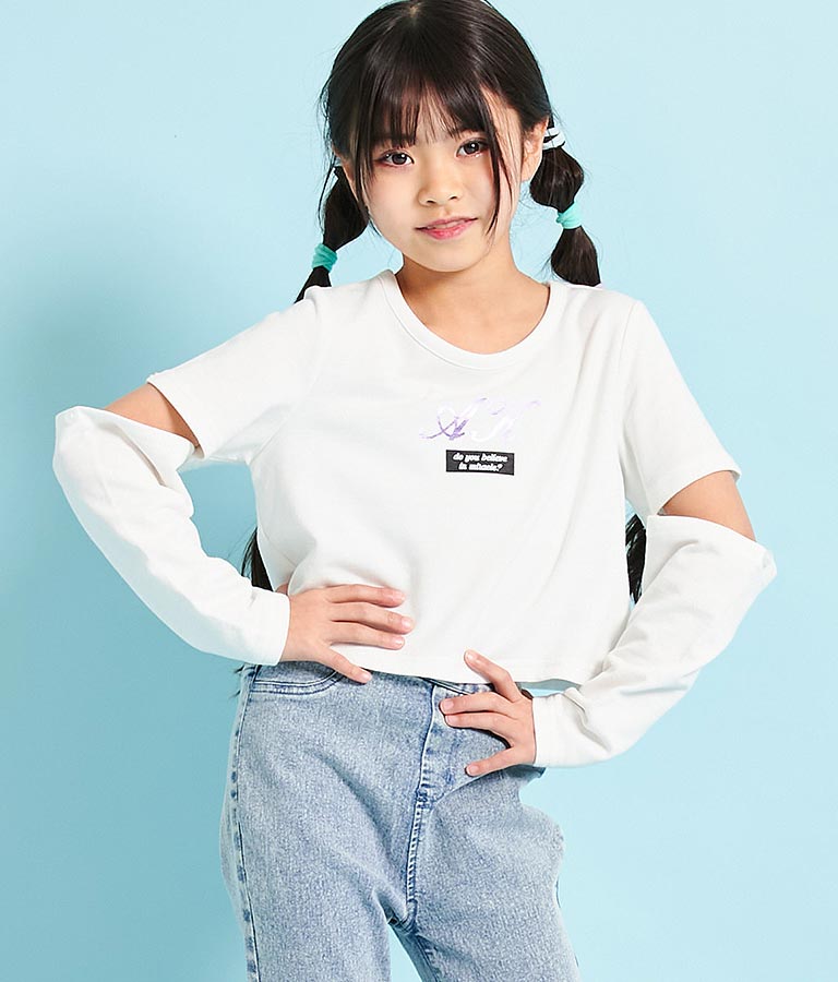 2WAY 袖 箔プリント ミニ 裏毛 トップス 423-3231