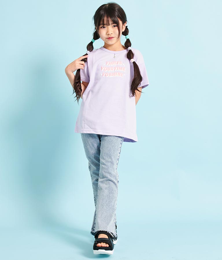 ハートチャーム付き ミニ 裏毛 チュニック Tシャツ 423-3236
