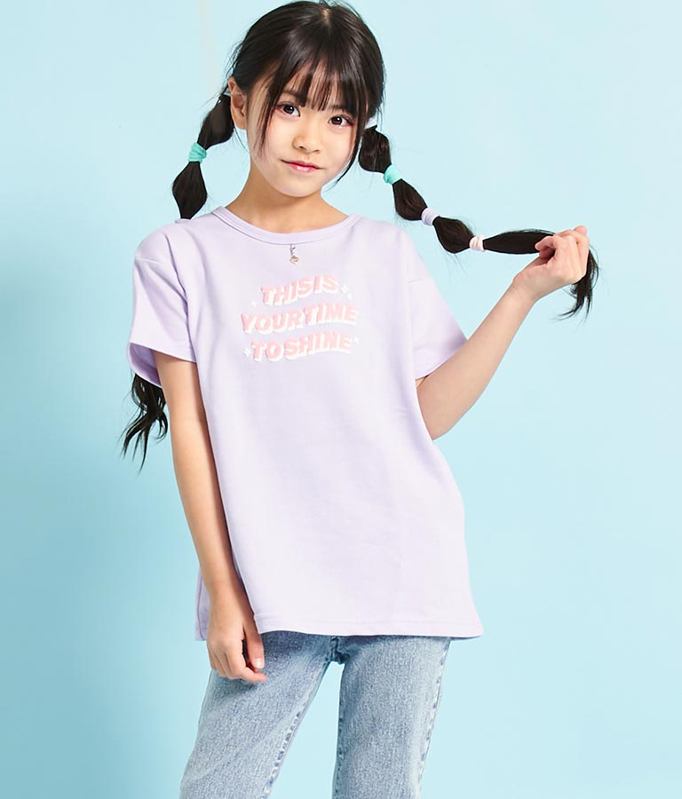 ハートチャーム付き ミニ 裏毛 チュニック Tシャツ 423-3236