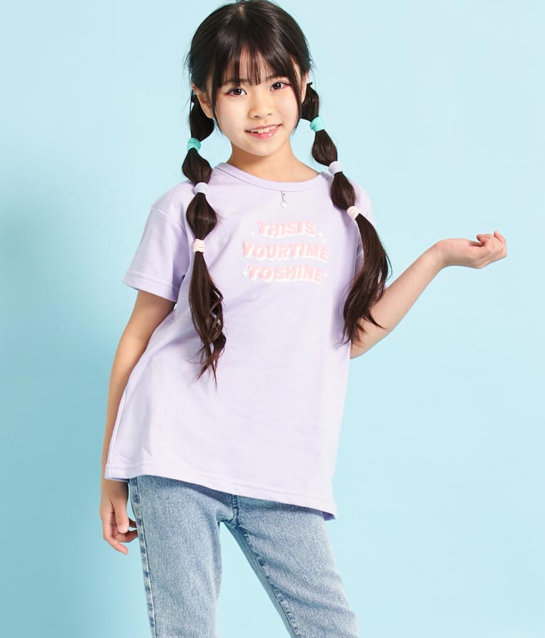 ハートチャーム付き ミニ 裏毛 チュニック Tシャツ 423-3236