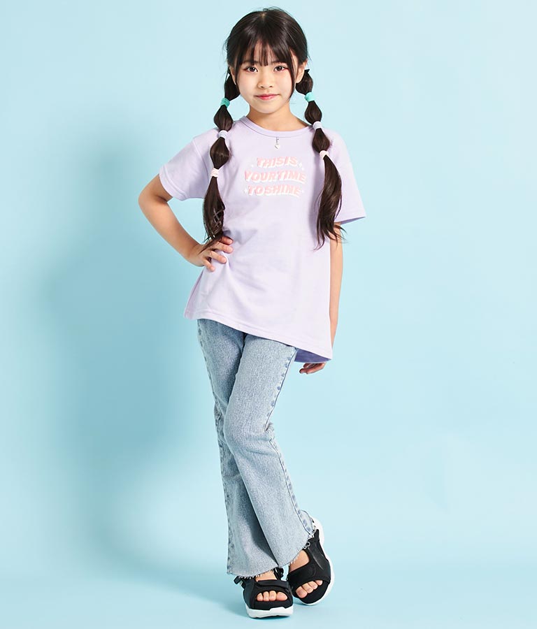 ハートチャーム付き ミニ 裏毛 チュニック Tシャツ 423-3236