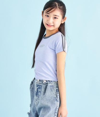 袖 ライン 入り シルバー プリント ミニ Tシャツ 913-7453