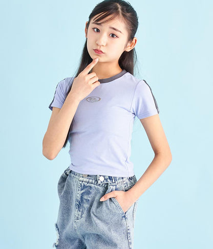 袖 ライン 入り シルバー プリント ミニ Tシャツ 913-7453