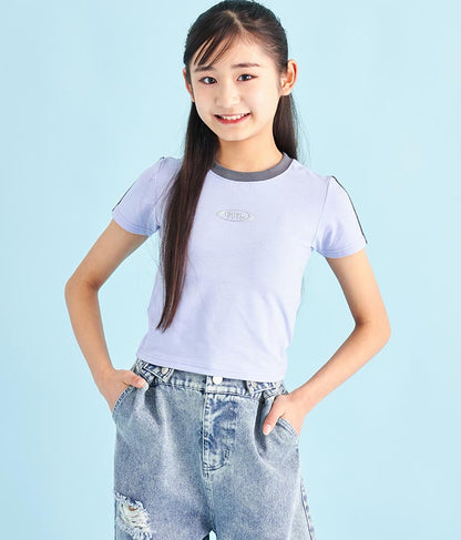 袖 ライン 入り シルバー プリント ミニ Tシャツ 913-7453