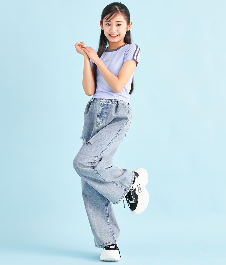 袖 ライン 入り シルバー プリント ミニ Tシャツ 913-7453