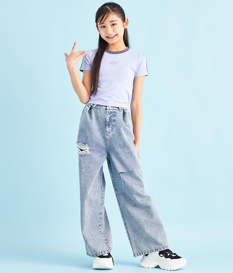 袖 ライン 入り シルバー プリント ミニ Tシャツ 913-7453