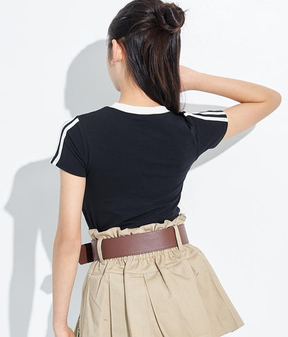 袖 ライン 入り シルバー プリント ミニ Tシャツ 913-7453