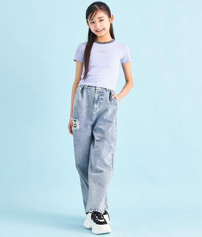 袖 ライン 入り シルバー プリント ミニ Tシャツ 913-7453