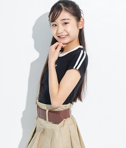 袖 ライン 入り シルバー プリント ミニ Tシャツ 913-7453