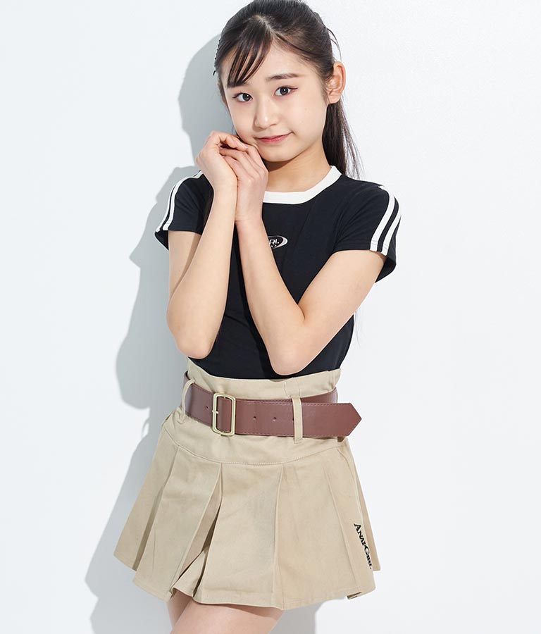 袖 ライン 入り シルバー プリント ミニ Tシャツ 913-7453