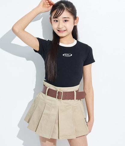 袖 ライン 入り シルバー プリント ミニ Tシャツ 913-7453