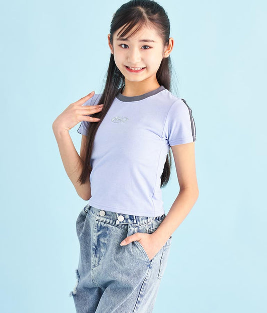 袖 ライン 入り シルバー プリント ミニ Tシャツ 913-7453