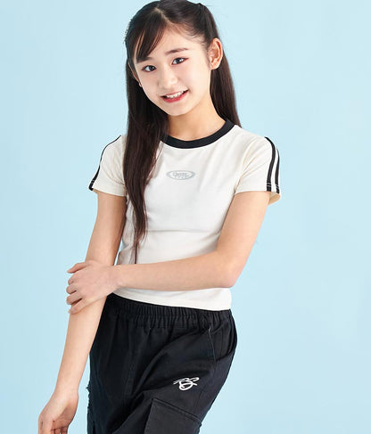 袖 ライン 入り シルバー プリント ミニ Tシャツ 913-7453