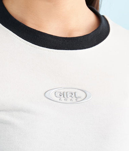 袖 ライン 入り シルバー プリント ミニ Tシャツ 913-7453