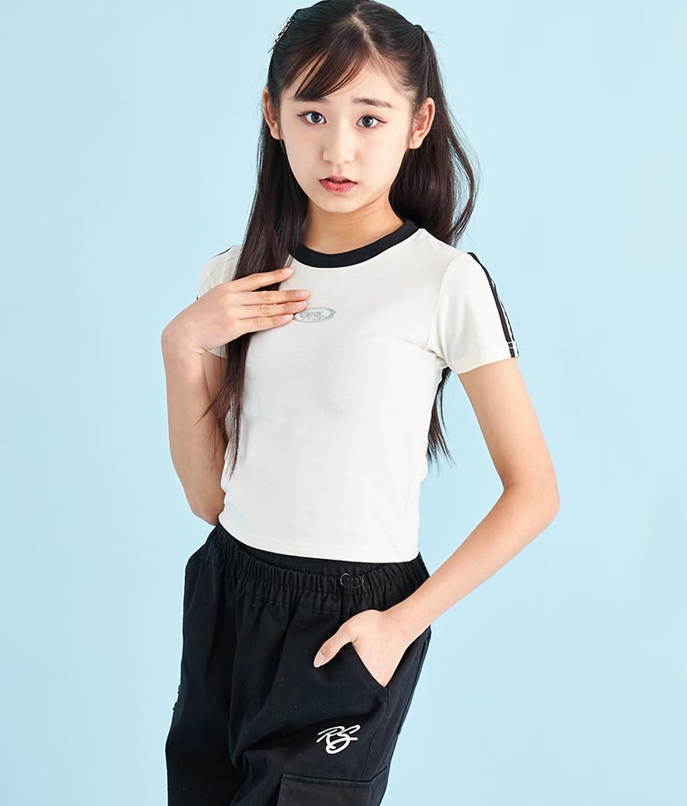 袖 ライン 入り シルバー プリント ミニ Tシャツ 913-7453