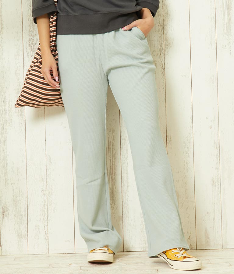 ウエスト ギャザー ワッフル フレア パンツ【セットアップ着用可】 852-5573