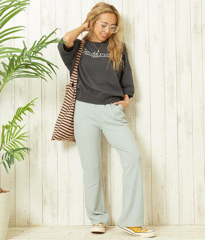 ウエスト ギャザー ワッフル フレア パンツ【セットアップ着用可】 852-5573