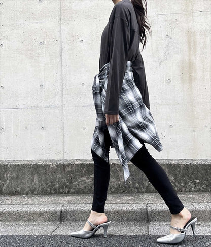 タック 裾ラウンド ロング Tシャツ 153-5579