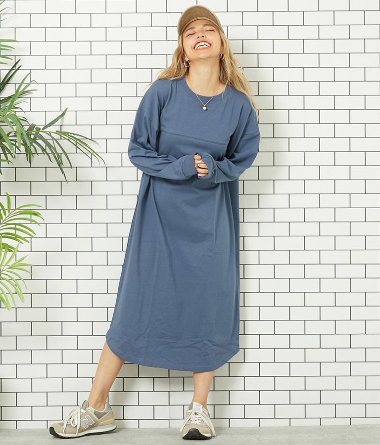 シンプル無地 切替 ラウンド ヘム マキシワンピース 857-5555