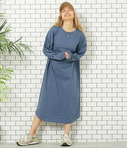 シンプル無地 切替 ラウンド ヘム マキシワンピース 857-5555