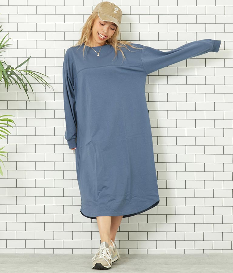 シンプル無地 切替 ラウンド ヘム マキシワンピース 857-5555