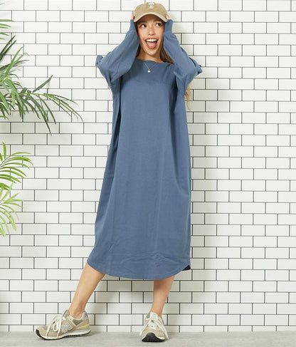 シンプル無地 切替 ラウンド ヘム マキシワンピース 857-5555