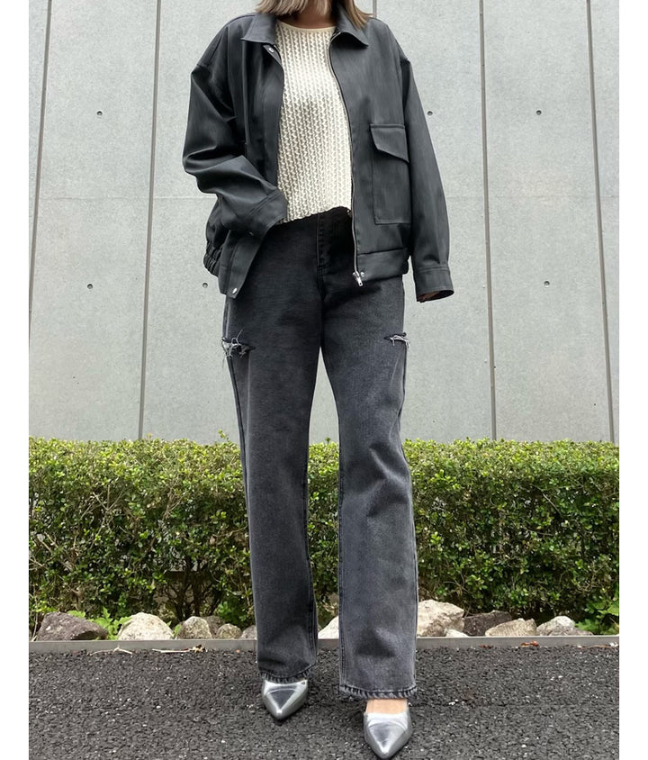 ビンテージ加工 フェイク レザー ブルゾン 795-9155