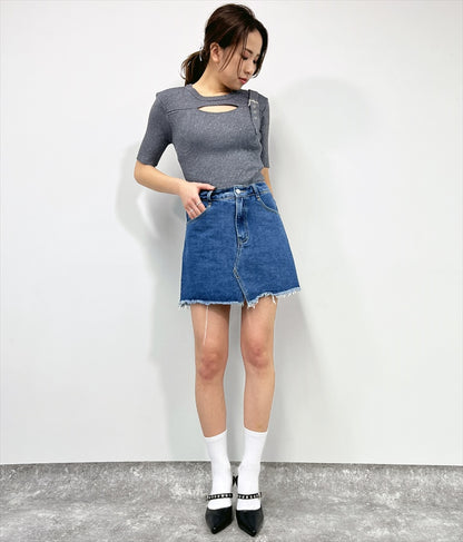 ラメ糸 ベルト デザイン リブ ニット トップス 153-5576