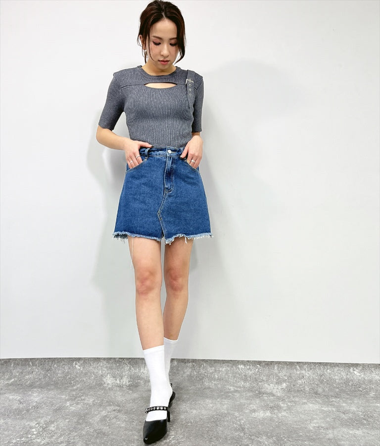 ラメ糸 ベルト デザイン リブ ニット トップス 153-5576