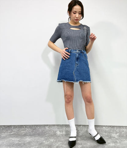 ラメ糸 ベルト デザイン リブ ニット トップス 153-5576