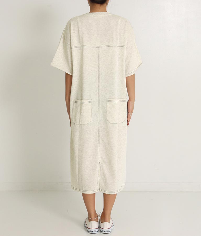 ガーゼ 裏毛 バック切替 5分袖 スウェット ワンピース 857-5839