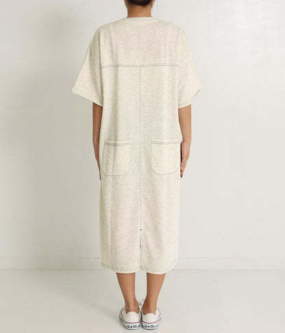 ガーゼ 裏毛 バック切替 5分袖 スウェット ワンピース 857-5839
