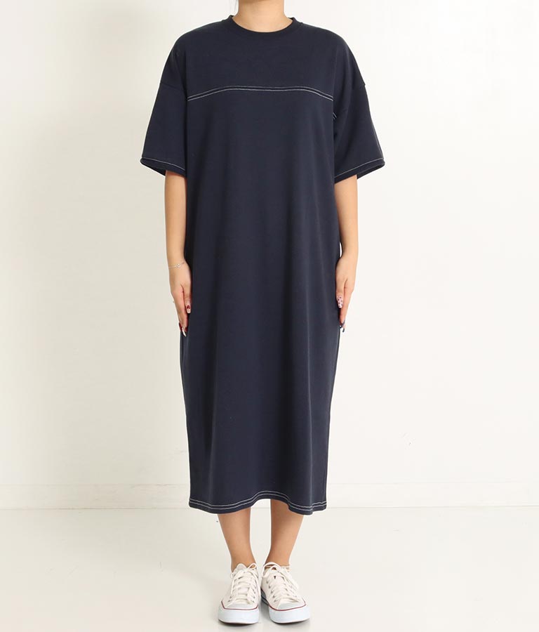 ガーゼ 裏毛 バック切替 5分袖 スウェット ワンピース 857-5839