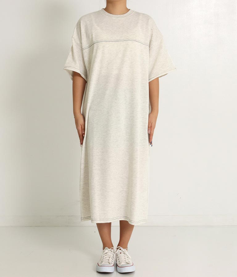 ガーゼ 裏毛 バック切替 5分袖 スウェット ワンピース 857-5839