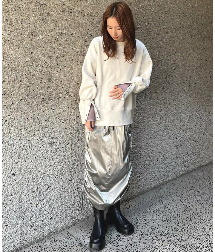 袖ボタン バックオープン 裏起毛 スウェット トレーナー 793-9096