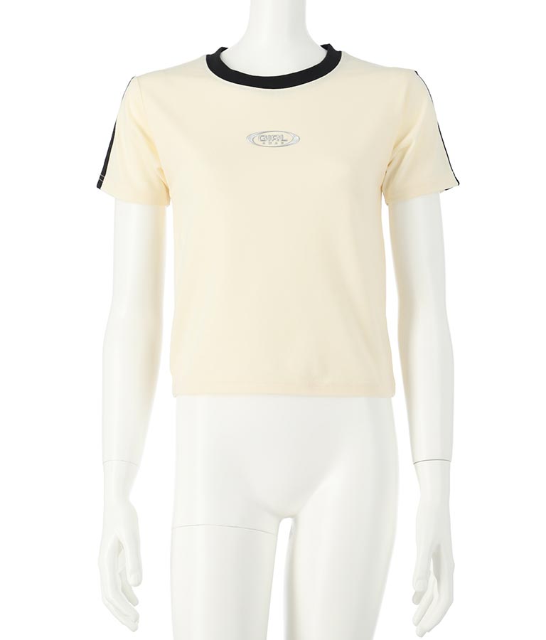 袖 ライン 入り シルバー プリント ミニ Tシャツ 913-7453