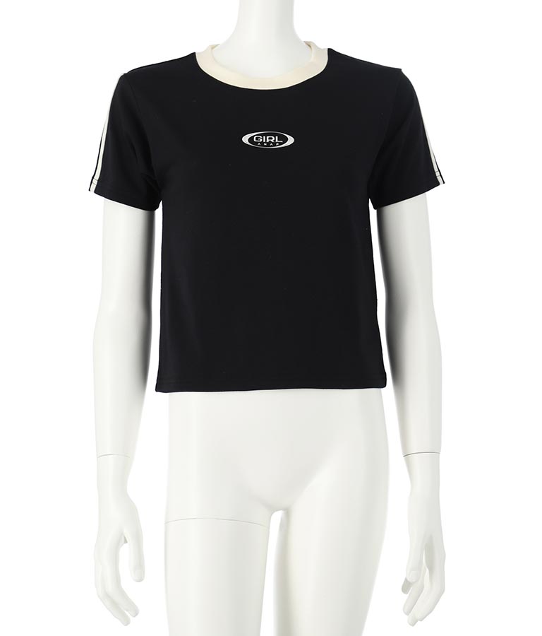 袖 ライン 入り シルバー プリント ミニ Tシャツ 913-7453