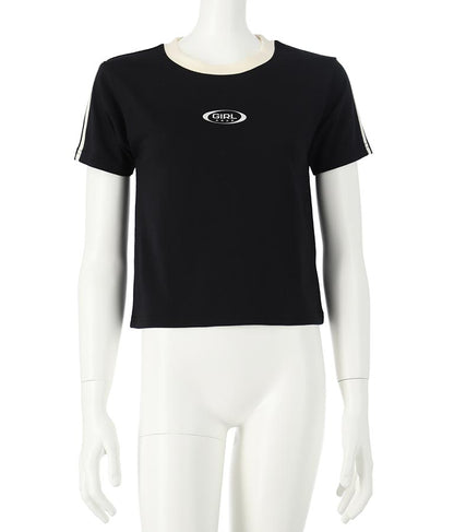 袖 ライン 入り シルバー プリント ミニ Tシャツ 913-7453