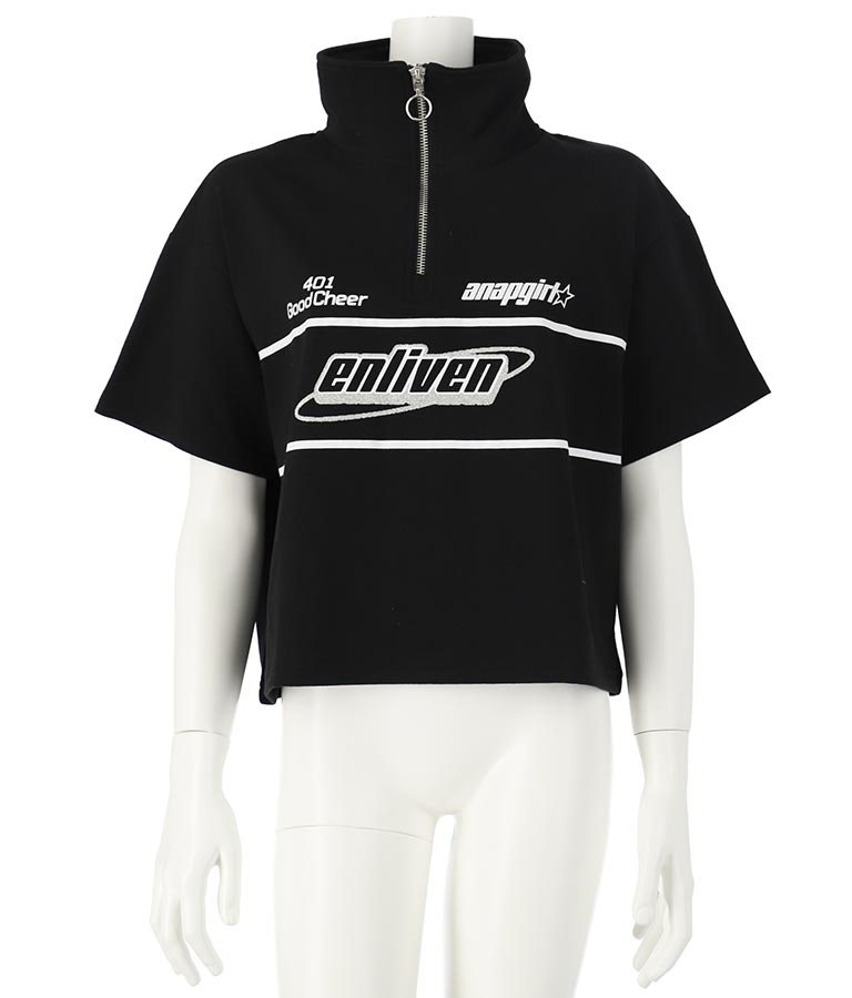 スポーティー ロゴ ハーフ ジップTシャツ