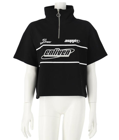 スポーティー ロゴ ハーフ ジップTシャツ