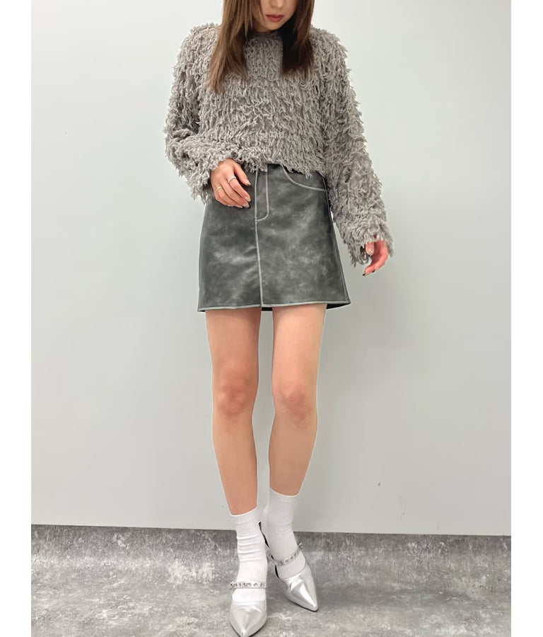 ヴィンテージ風 フェイクレザー ミニ スカート 151-5539