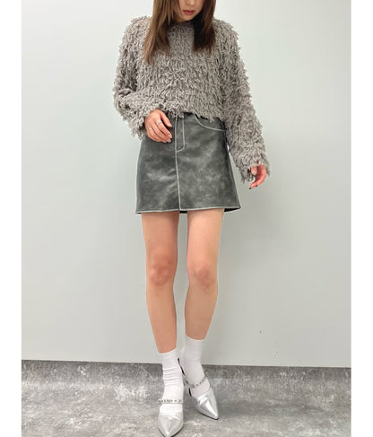 ヴィンテージ風 フェイクレザー ミニ スカート 151-5539