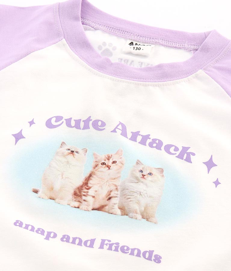 ねこ フォト プリント ラグラン Tシャツ 423-3252